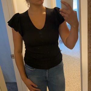 Medium black ruffle sleeve top